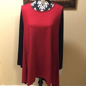 Conspiracy🌹color & micro dot block asymmetrical split back funky swingy tunic